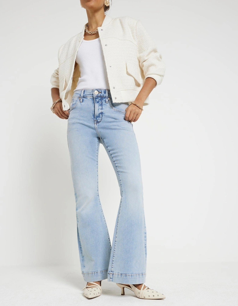 Petite High Waisted Flared Jeans - Light Blue