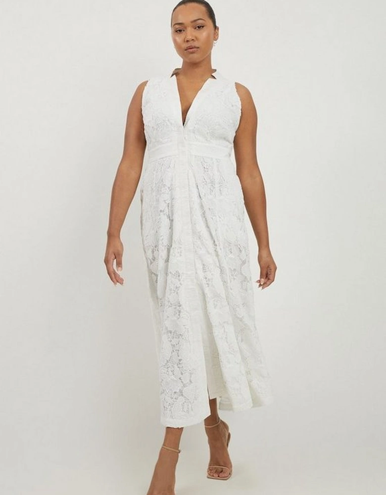 Lydia Millen Plus Size Lace With Cotton Sateen Woven Halter Dress