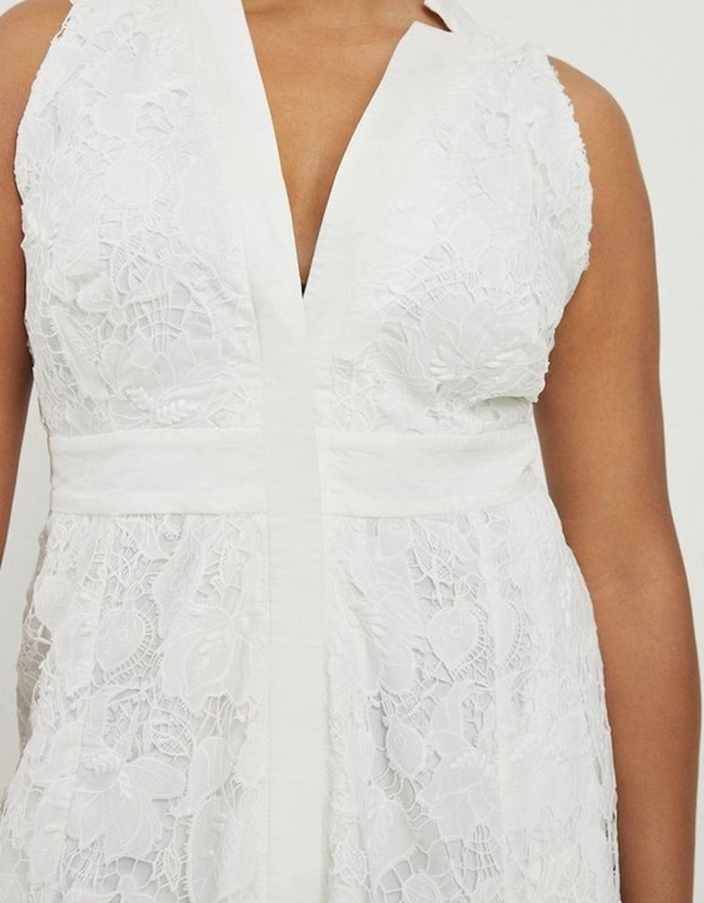 Lydia Millen Plus Size Lace With Cotton Sateen Woven Halter Dress