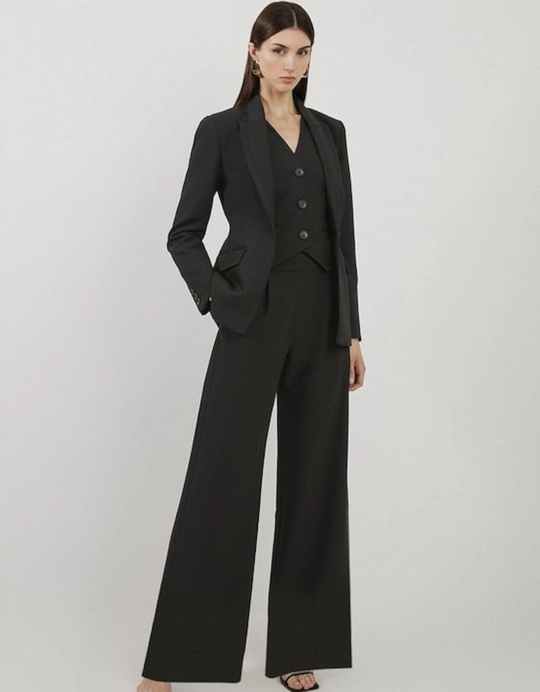 Petite Clean Tailored Grosgrain Tipped Wide Leg Trousers