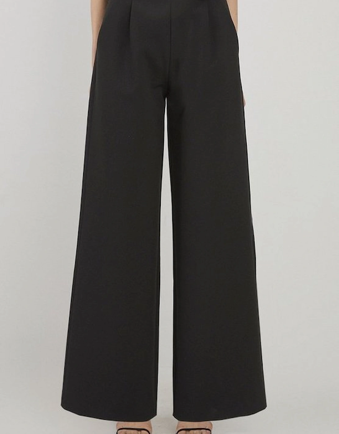 Petite Clean Tailored Grosgrain Tipped Wide Leg Trousers