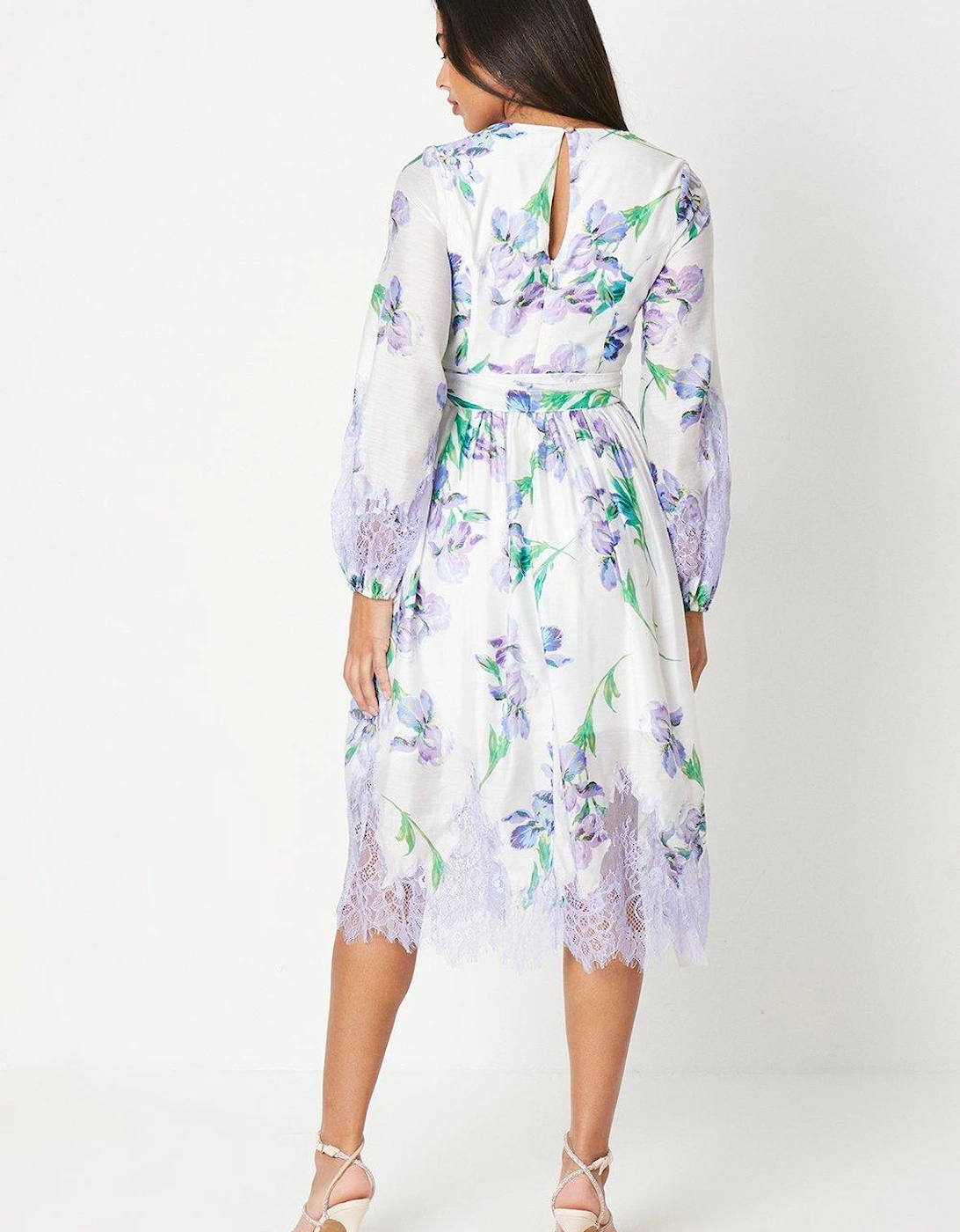 Lace Hem And Sleeve Midi Dress