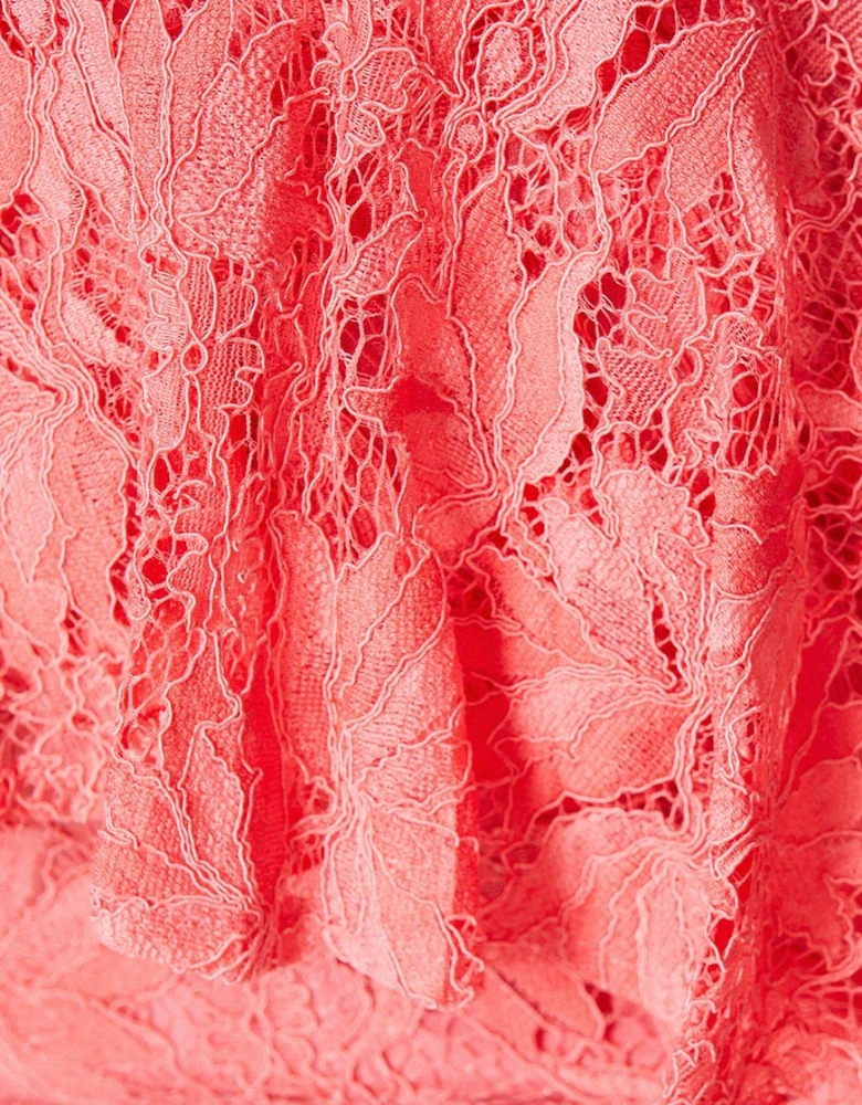 Ruffle Detail Frill Shoulder Lace Midi Dress