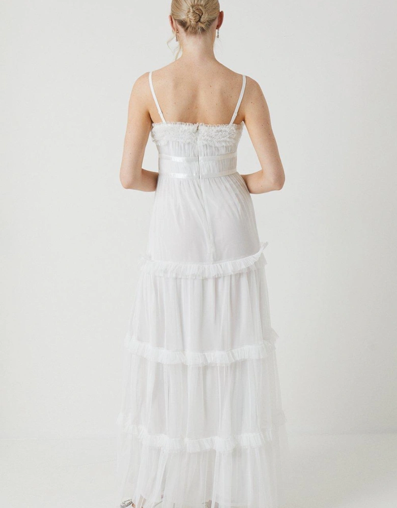 Frill And Ribbon Detail Tiered Wedding Dress