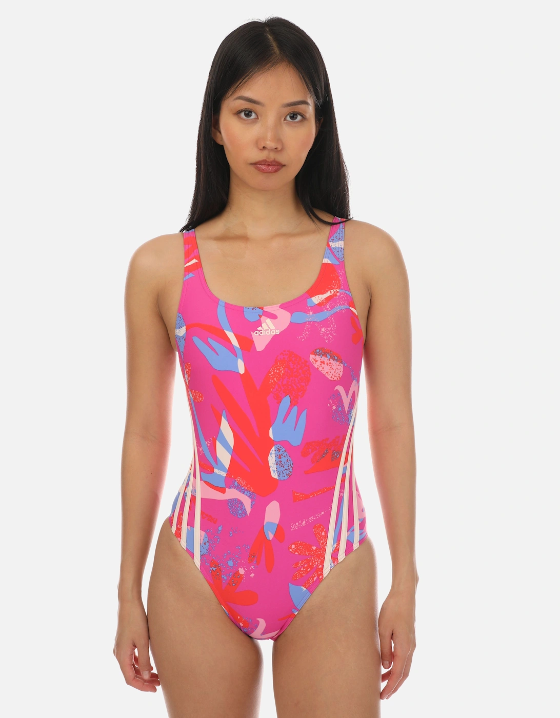 Womens Floral 3-Stripes Swimsuit, 4 of 3