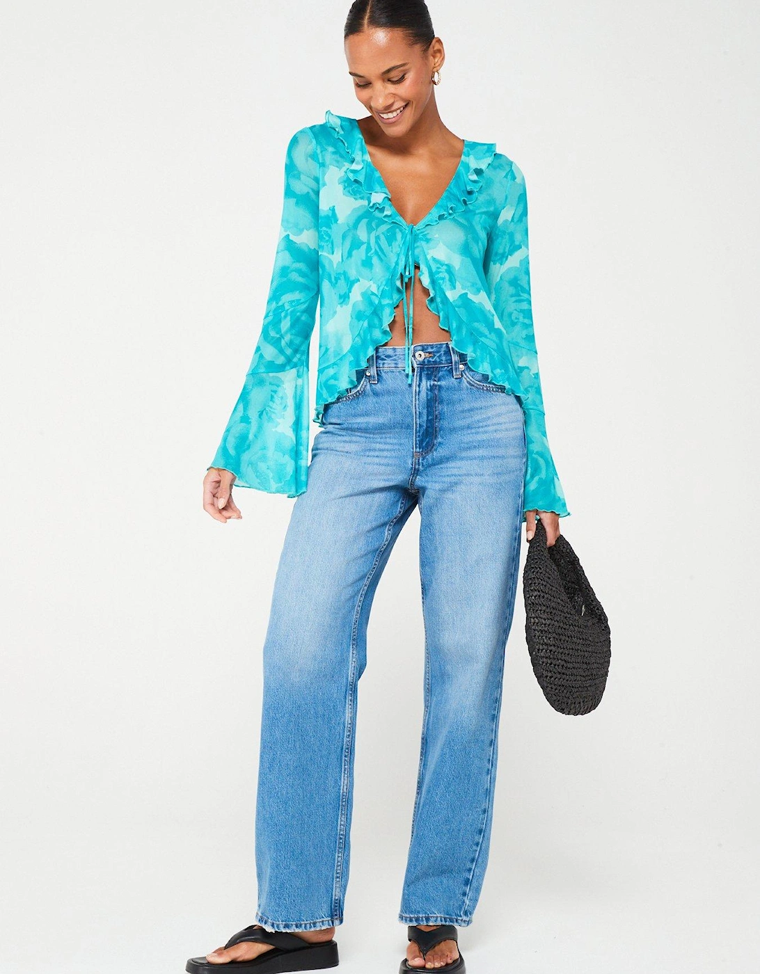 Ruffle Long Sleeve Top - Blue