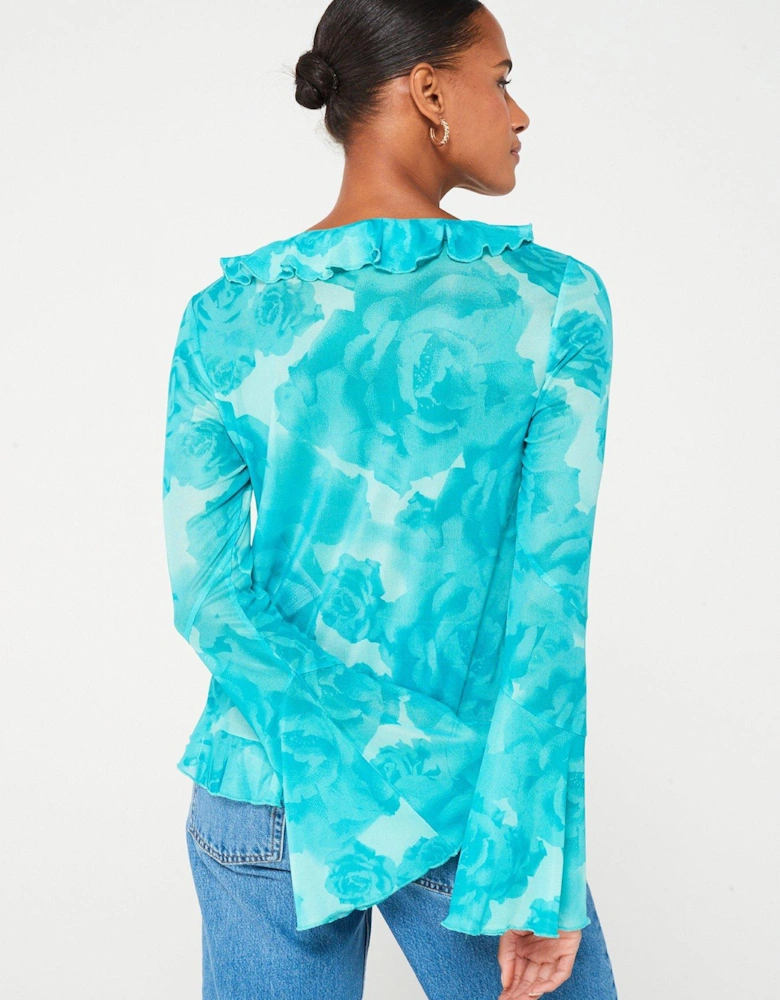 Ruffle Long Sleeve Top - Blue