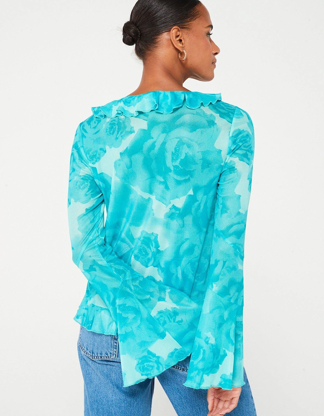 Ruffle Long Sleeve Top - Blue