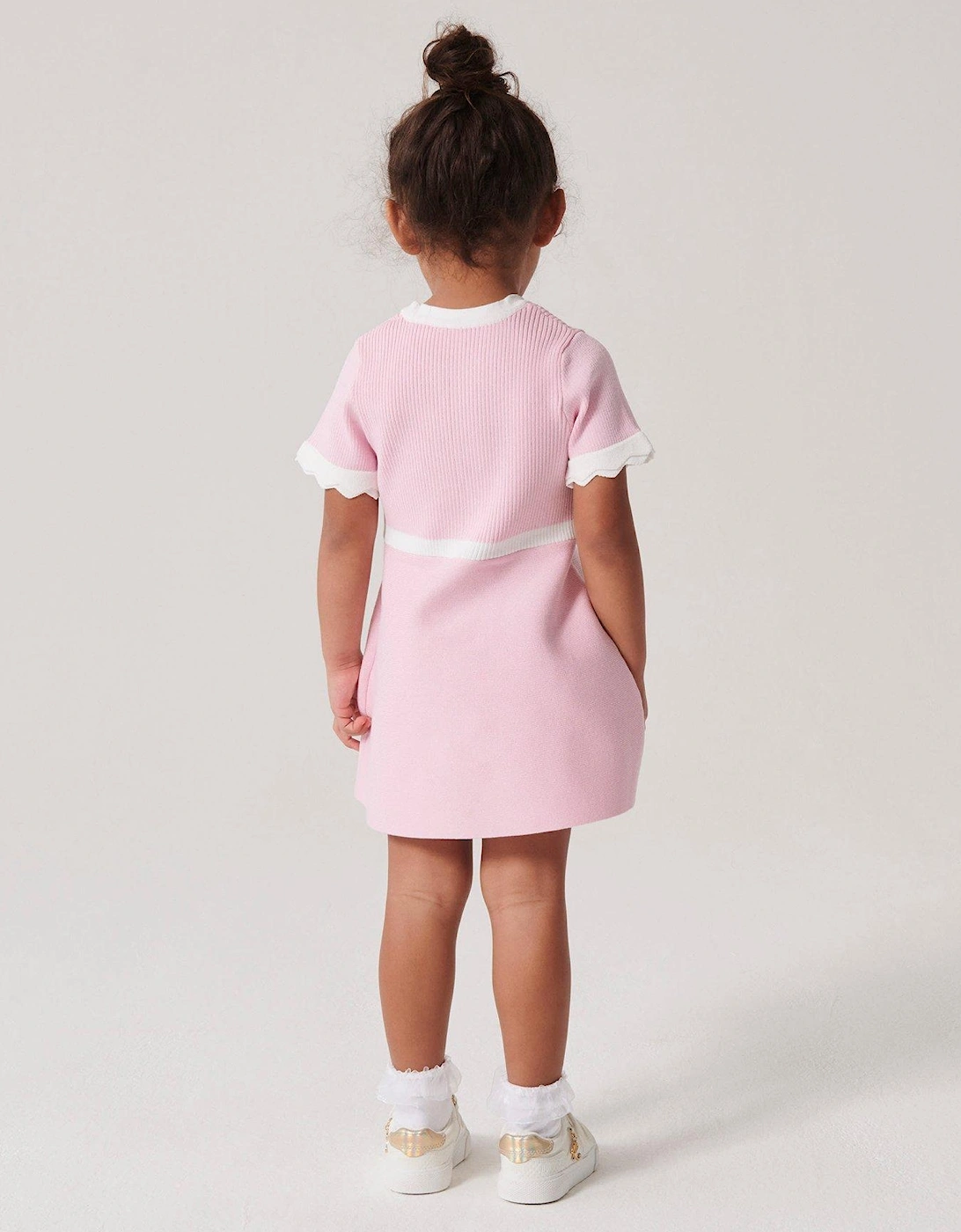 Mini Girls Taped Knit Dress - Pink