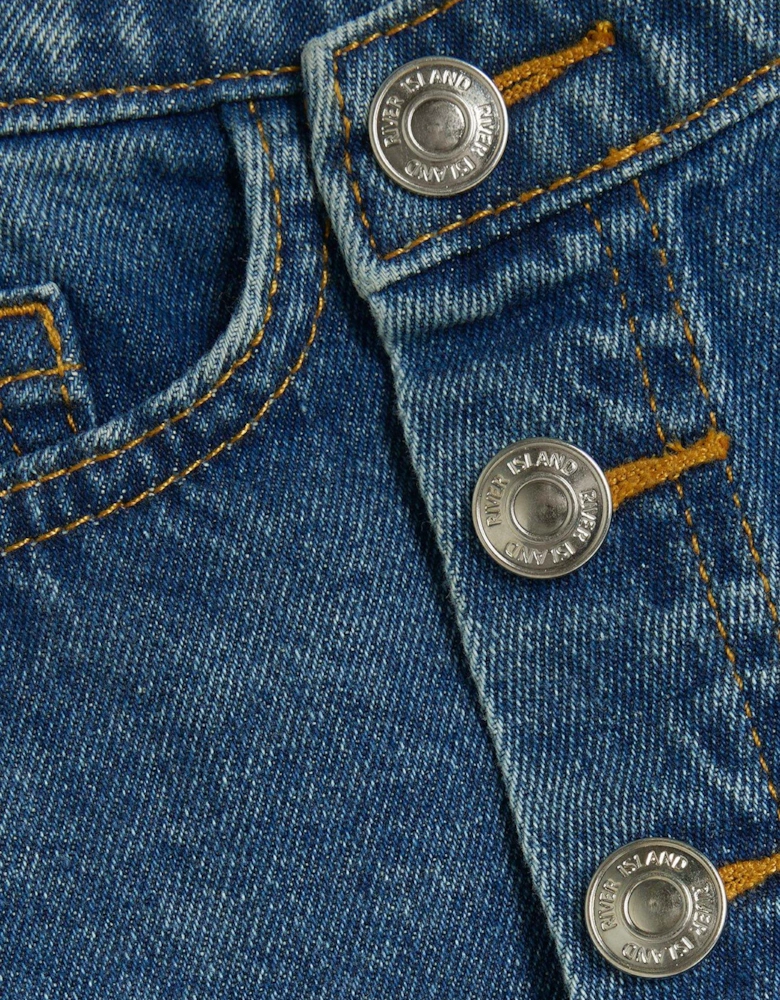 Girls Button Asymmetric Denim Skort - Blue