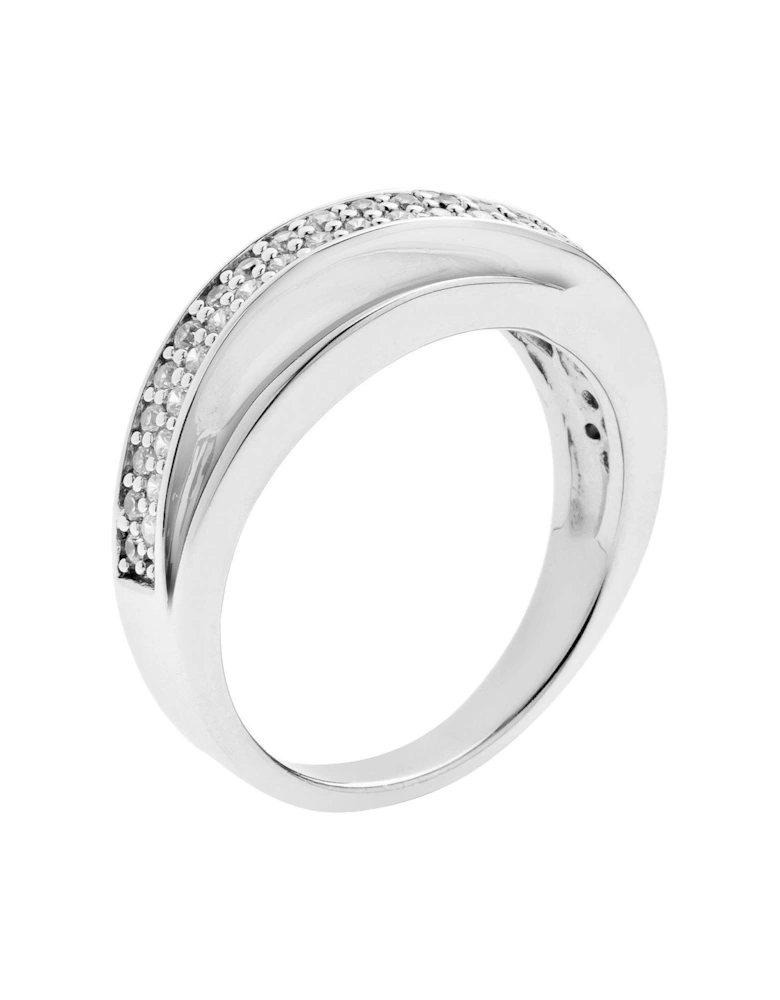 Rhodium-Plated Sterling Silver Twisted Triple Band Cubic Zirconia Ring