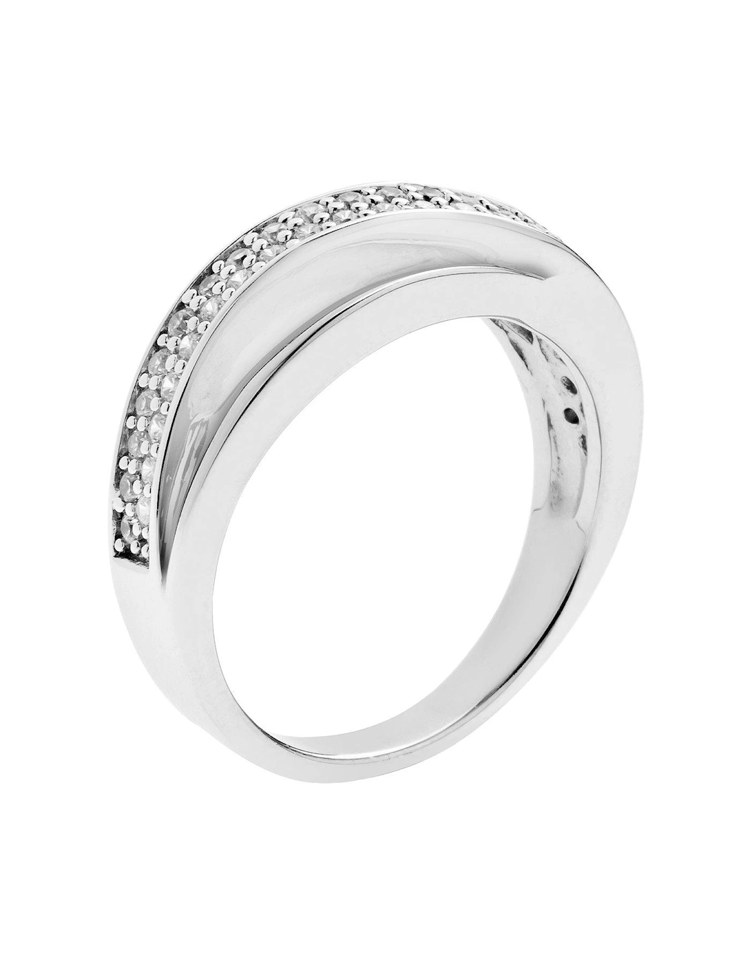Rhodium-Plated Sterling Silver Twisted Triple Band Cubic Zirconia Ring