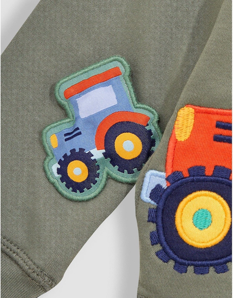 Boys Tractor Applique Reversible Hoodie - Green