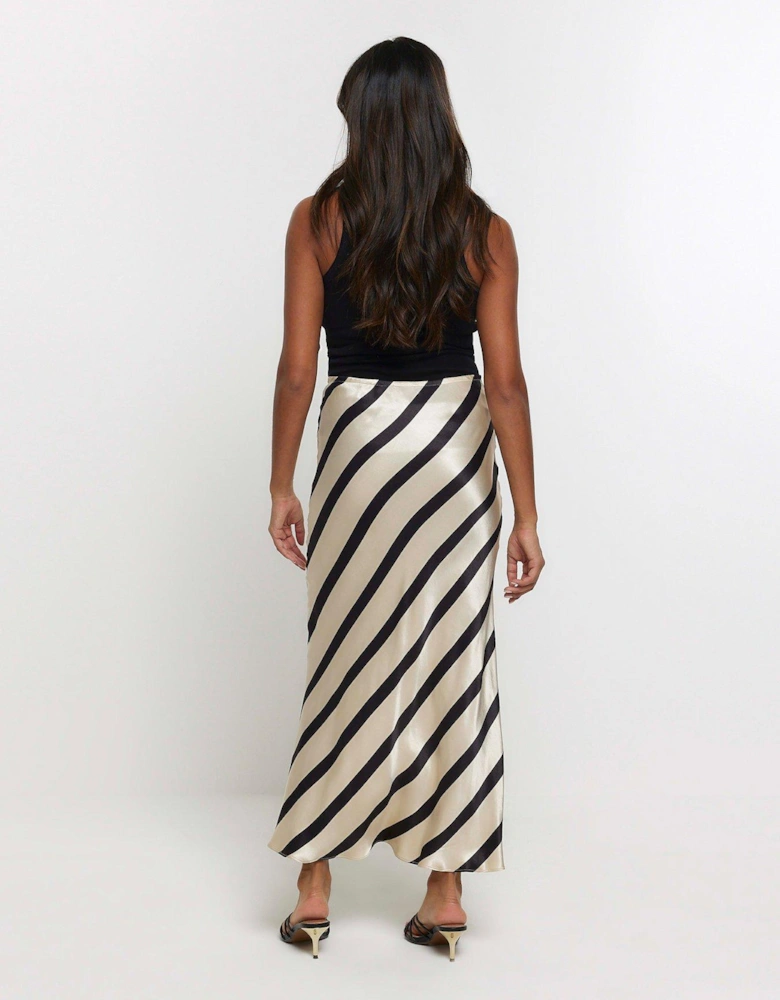Bias Cut Striped Maxi Skirt - Black
