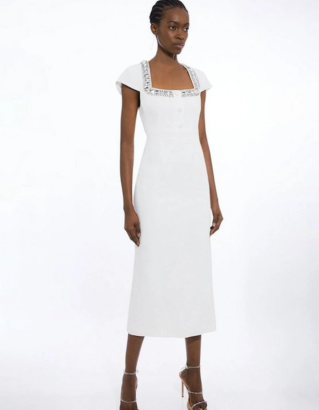 Petite Tailored Embellished Square Neck Midi Dress, 4 of 3