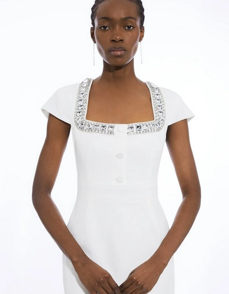 Petite Tailored Embellished Square Neck Midi Dress