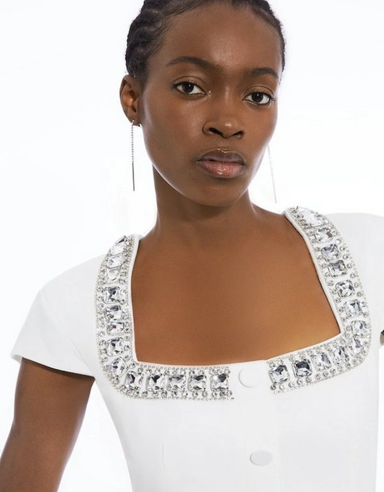 Petite Tailored Embellished Square Neck Midi Dress