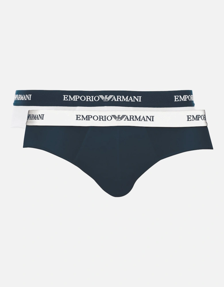 2-Pack Logoband Contrast Waist Briefs, Navy/White