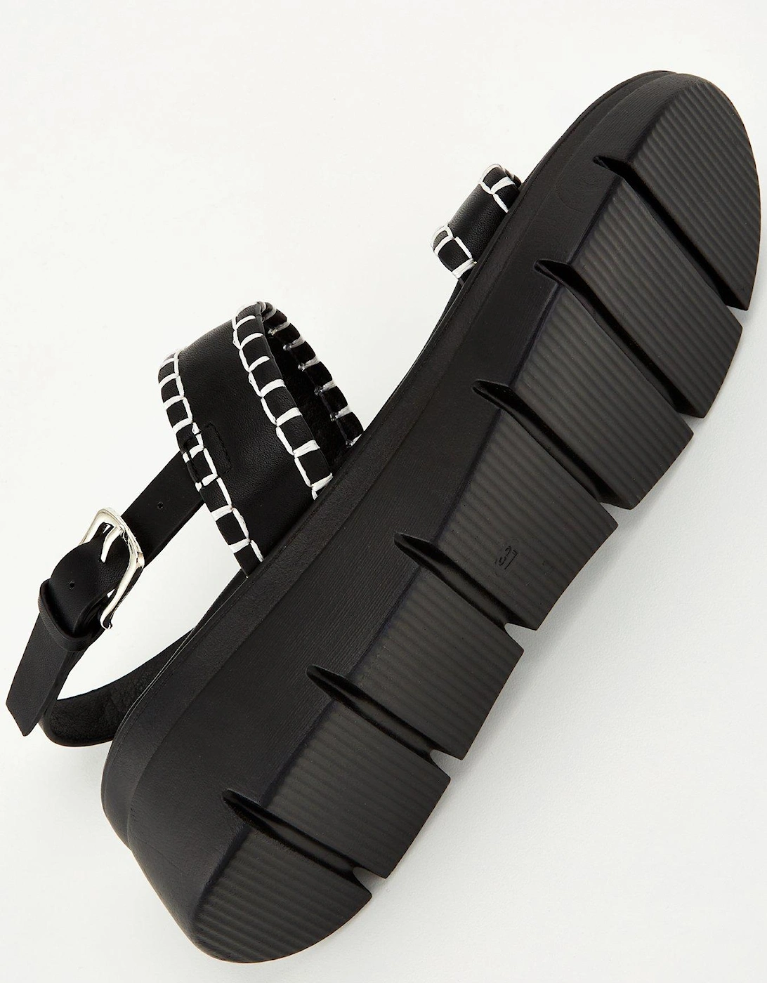 Irie Stitch Detail Wedged Sandal - Black