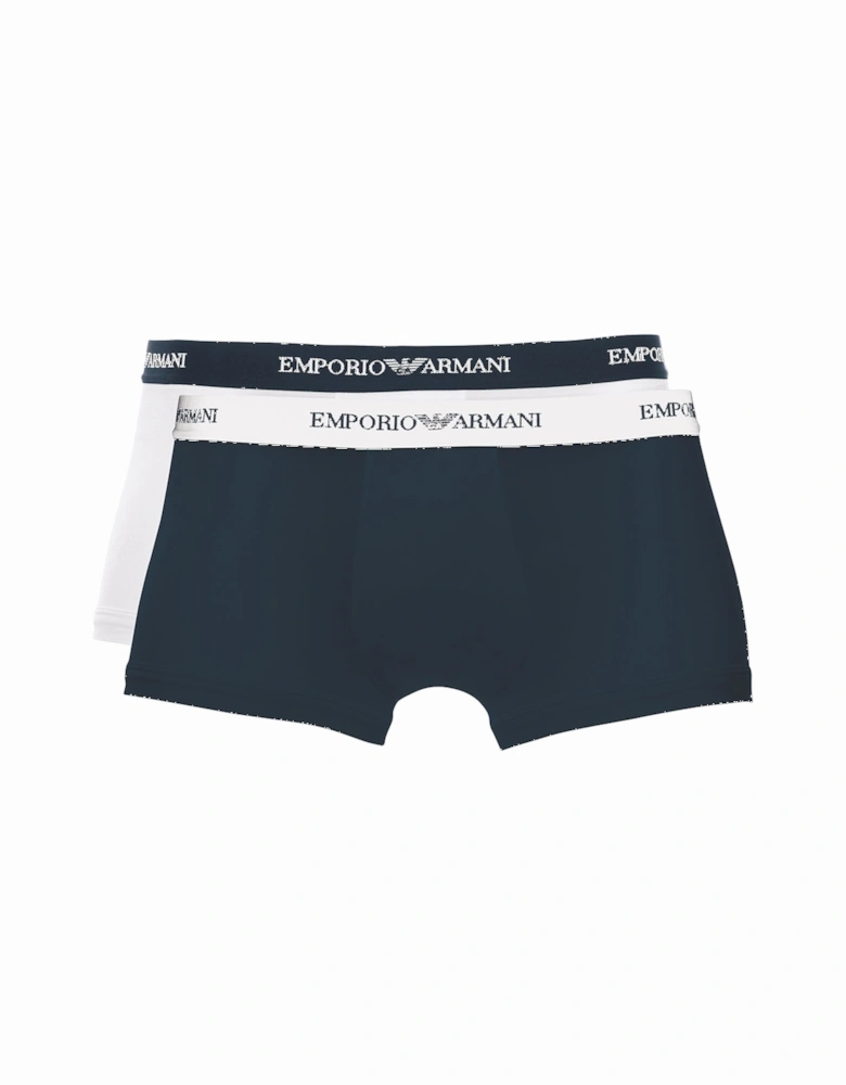 2-Pack Logoband Contrast Waist Boxer Trunks, Navy/White