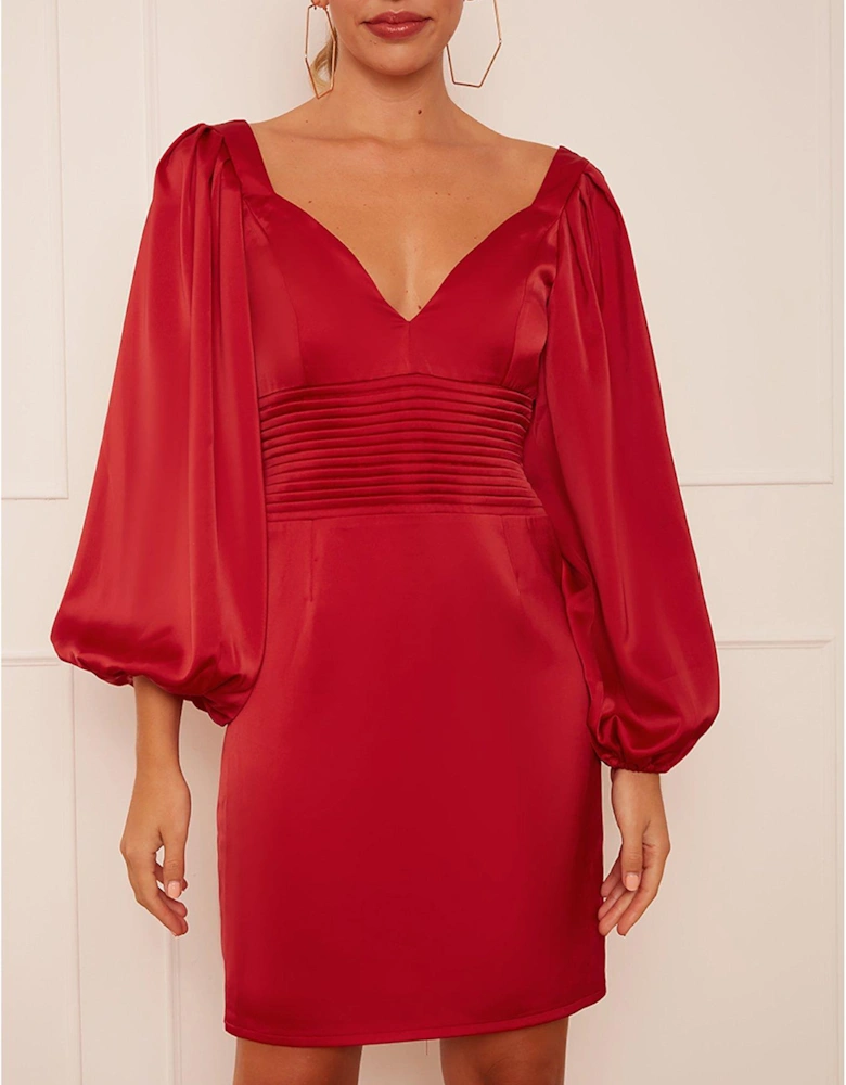 Chi Chi Balloon Sleeve Plunge Bodycon Dress In Red