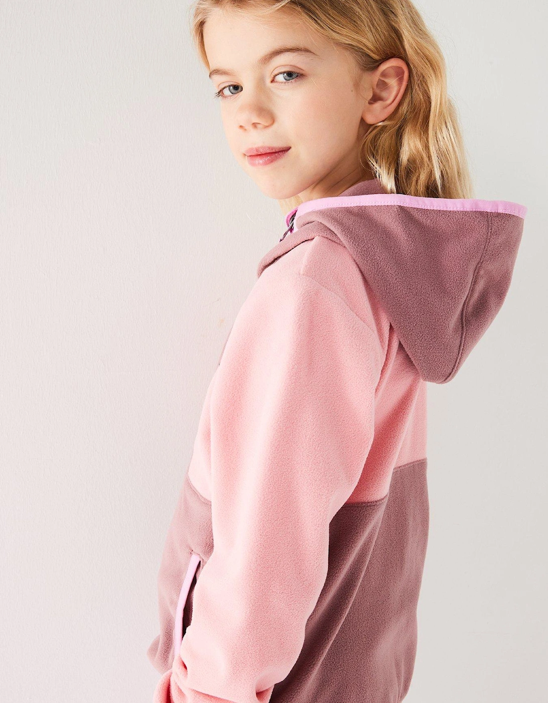 Youth Unisex Back Bowl Lite Half Zip Hoodie - Pink