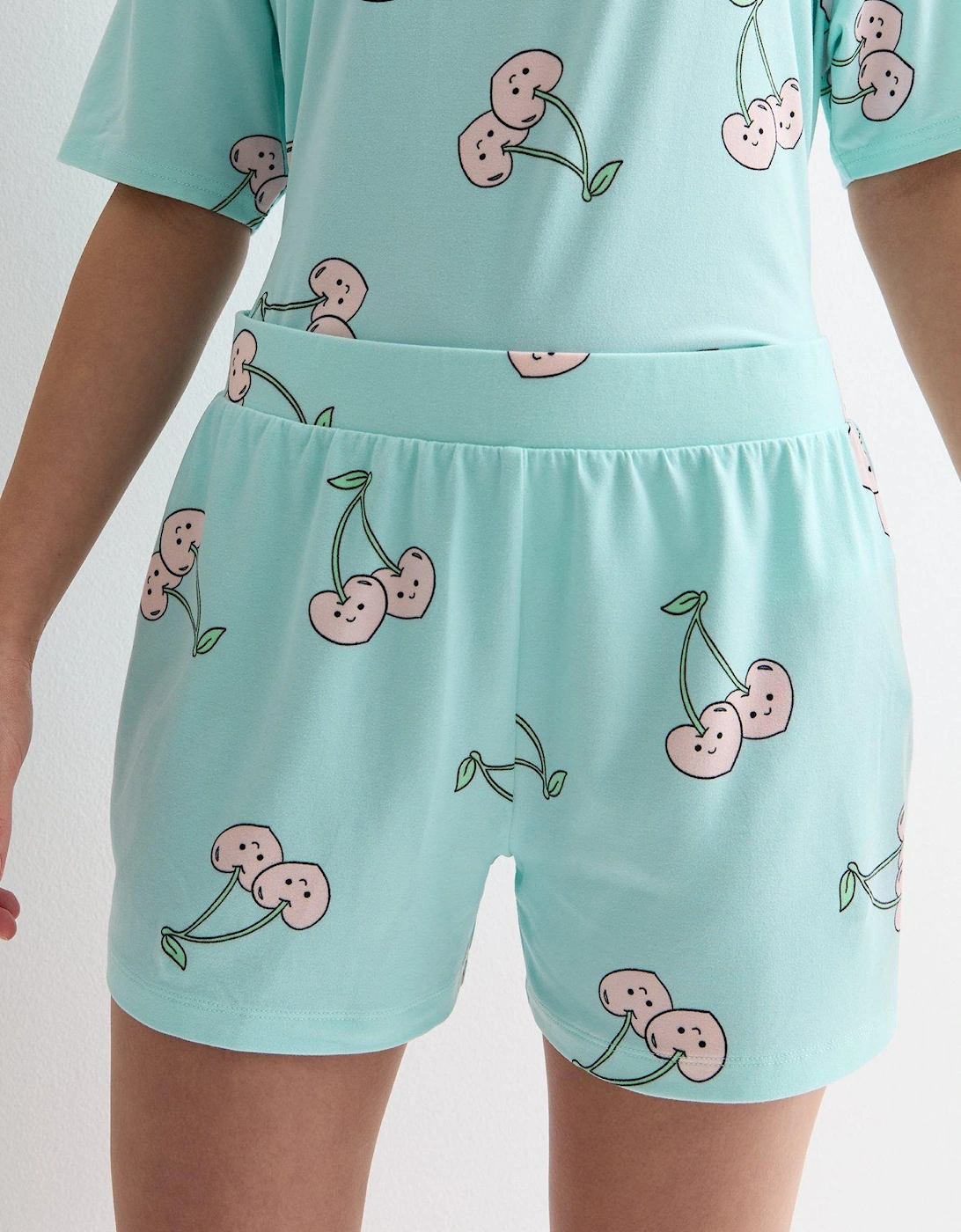 Girls Blue Soft Touch Short Pyjama Set With Cherry Heart Print
