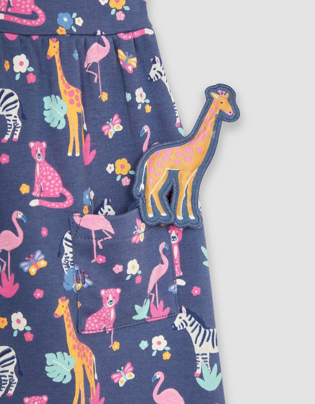 Girls Safari Animals Pet In Pocket Button Front Dress - Blue