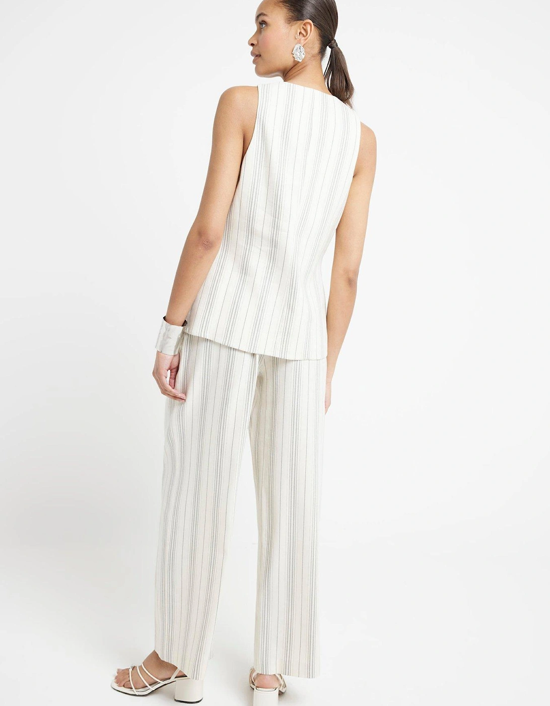 Striped Wide Leg Trouser - Cream