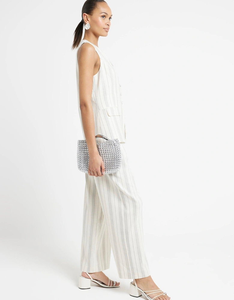 Striped Wide Leg Trouser - Cream