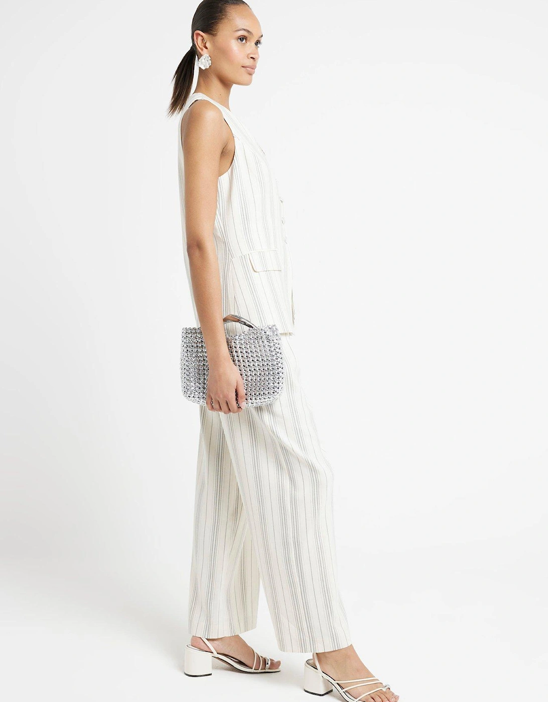 Striped Wide Leg Trouser - Cream