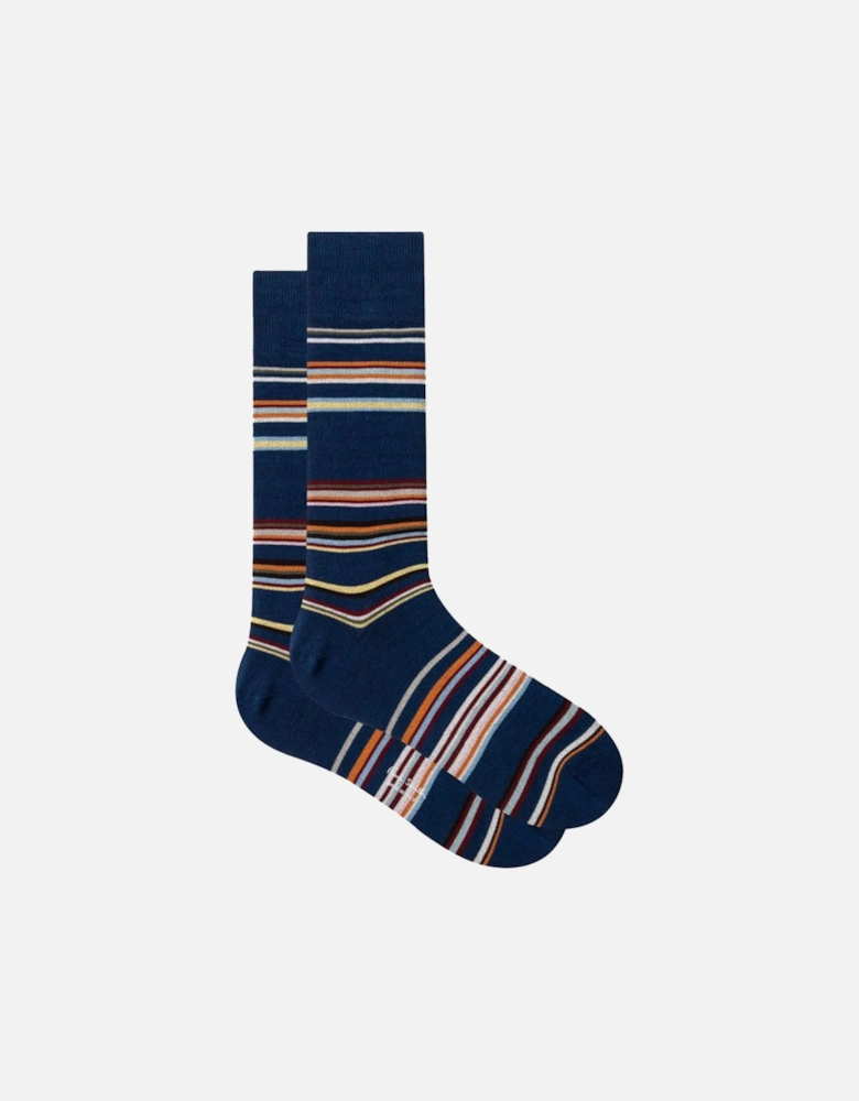 Flavio Signature Stripe Socks, Blue/Multi