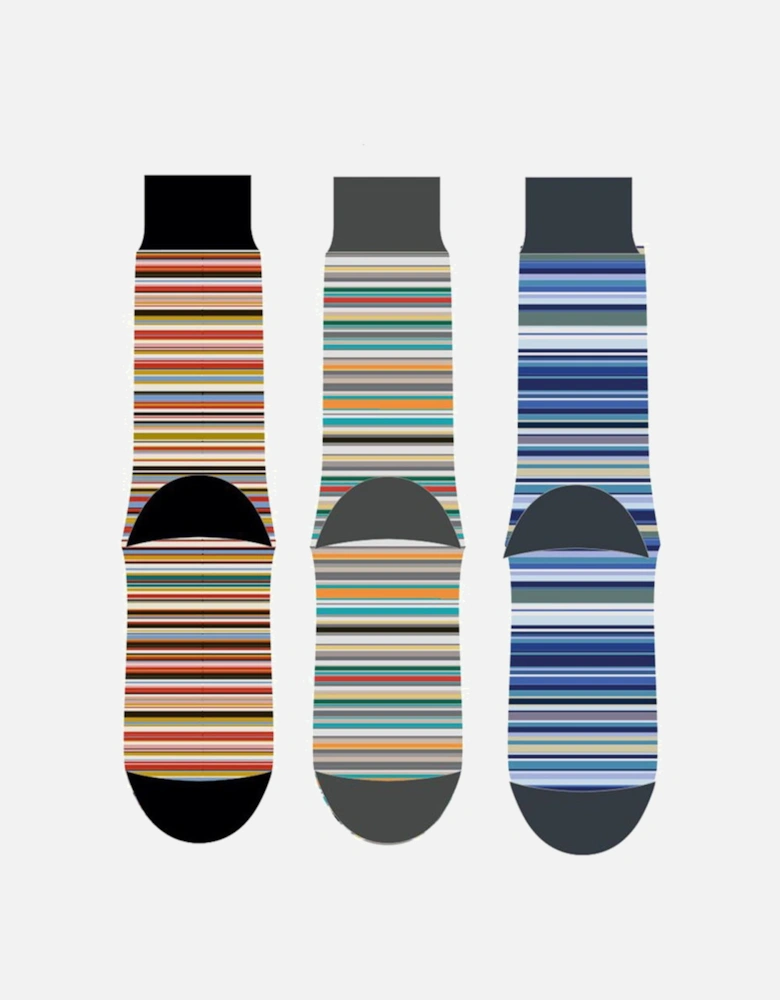 3-Pack Multi-Striped Socks, Blue/Black/Grey