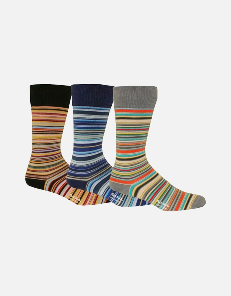 3-Pack Multi-Striped Socks, Blue/Black/Grey