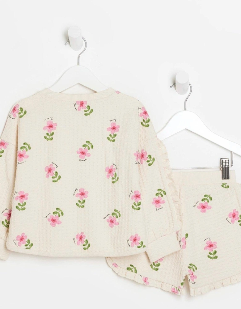 Mini Girls Floral Sweatshirt Set - Cream
