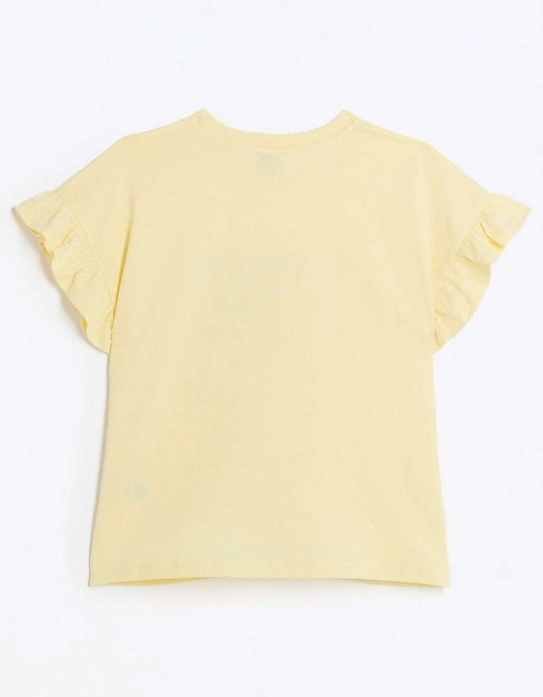 Girls Pearl Embellished T-shirt - Yellow