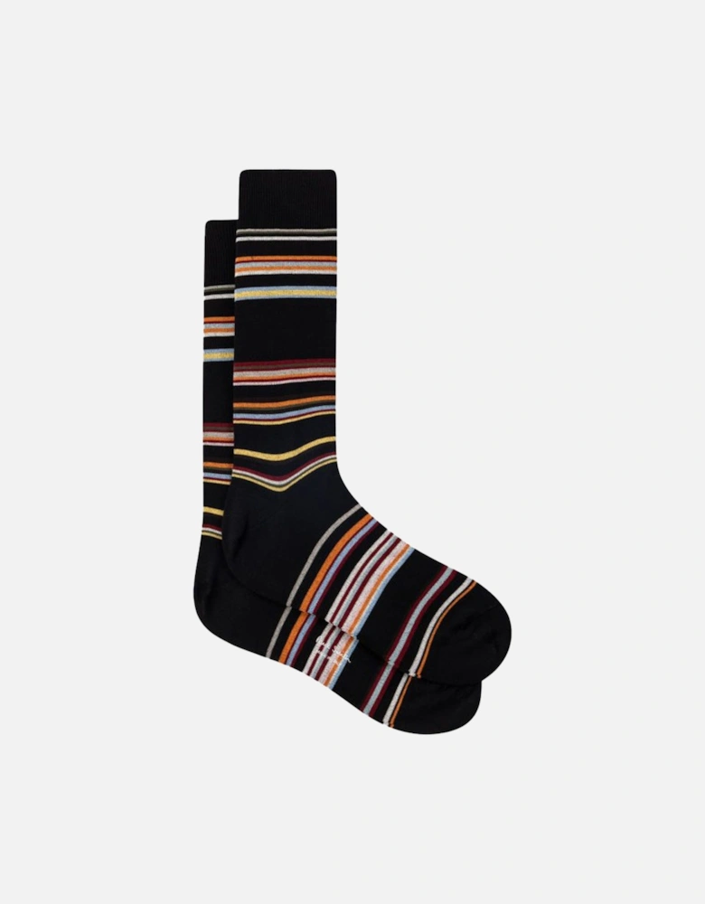 Flavio Signature Stripe Socks, Black/Multi
