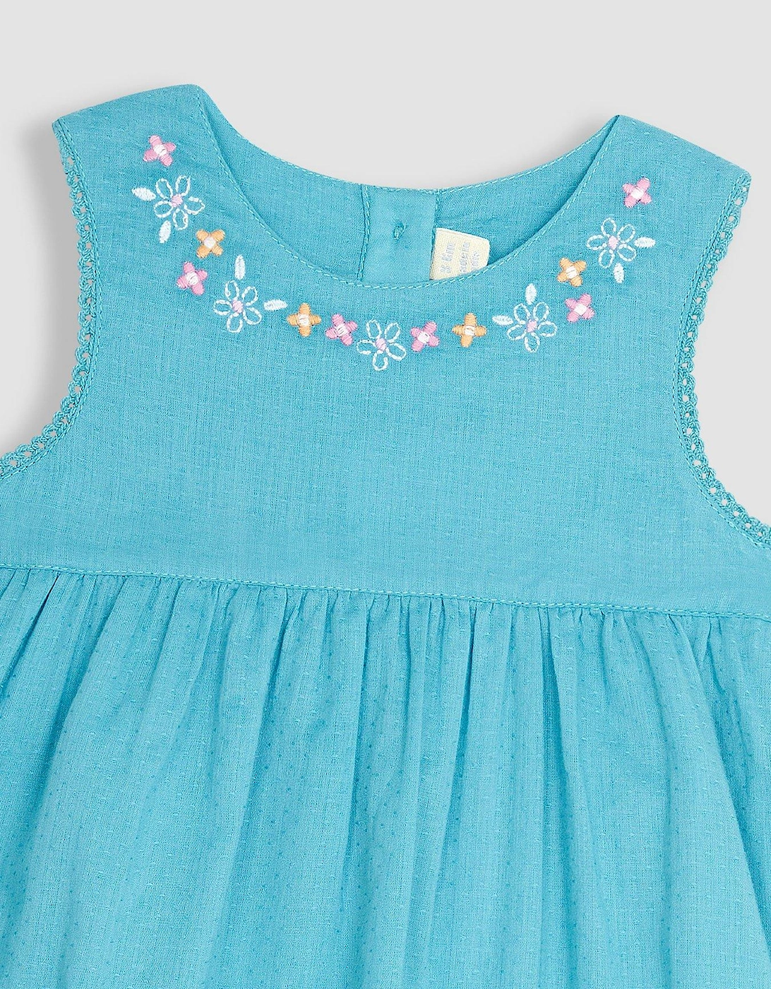 Girls Jungle Animals Embroidered Baby Dress - Green