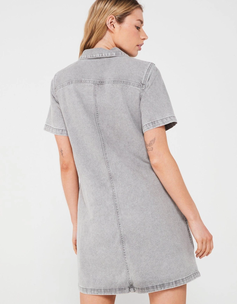 A Line Denim Dress - Grey Denim