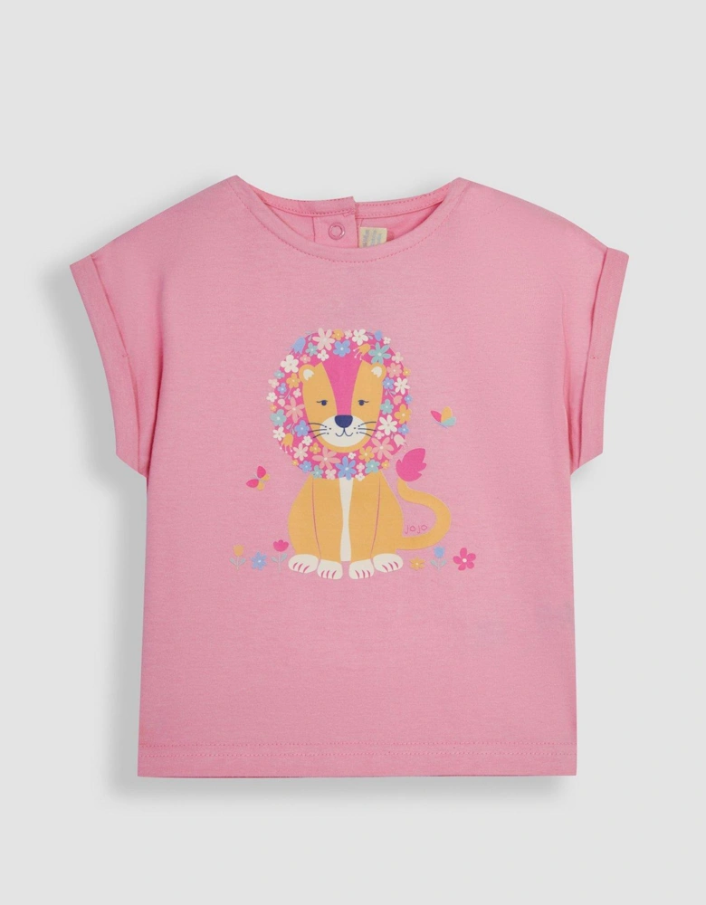 Girls 2-Piece Lion T-Shirt & Pretty Shorts Set - Pink