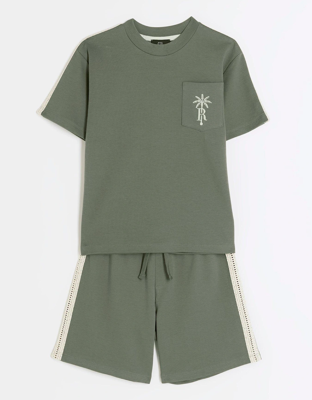 Boys Embroidered T-shirt Set - Green