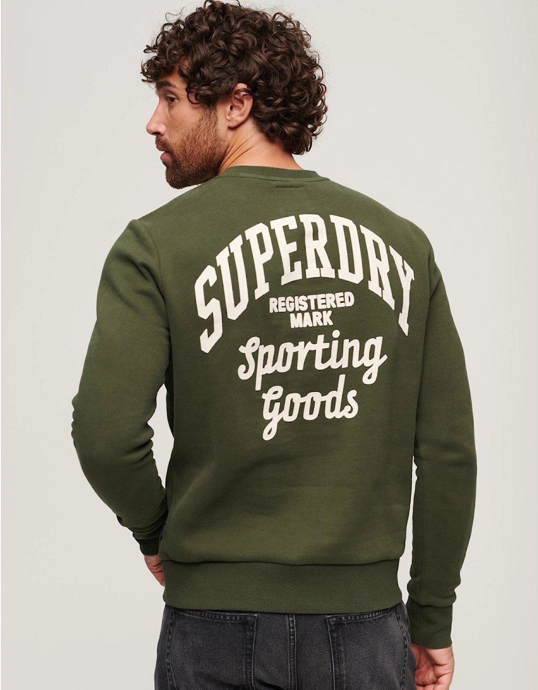 Athletic Script Logo Flock Sweatshirt - Dark Green