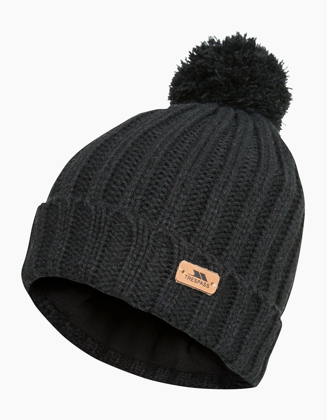 Trespass Men's Black Adults Thorns Fleece Lined Bobble Hat - Size: One Size