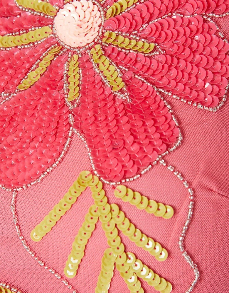 Hand Embellished Floral Pencil Dress
