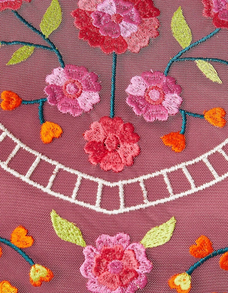 Embroidered Bodice Pleat Skirt Midi Dress