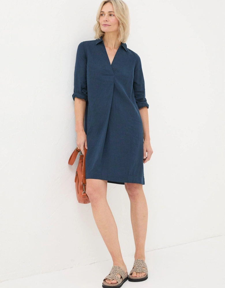 Mina Linen Blend Tunic Dress - Navy