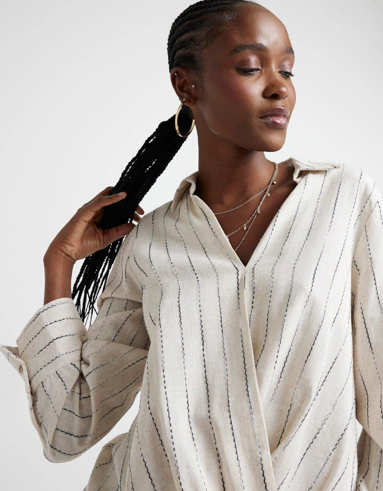 Linen Striped Blouse - Beige