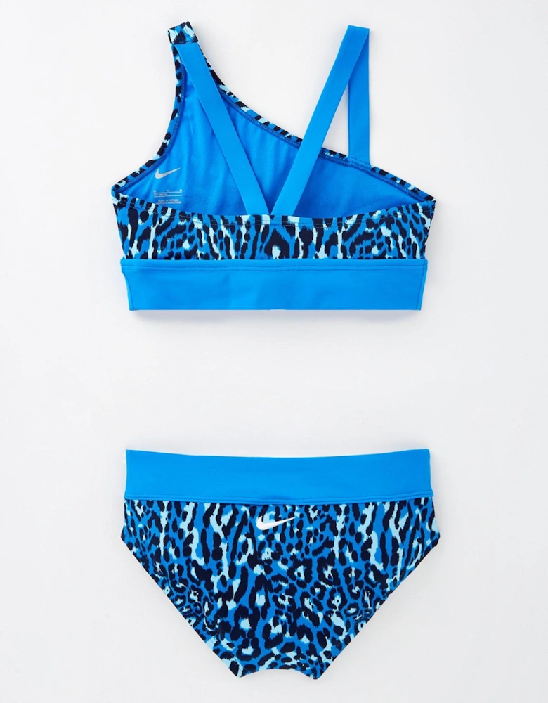 Wild Girl's Asymmetrical Top & Bikini Set-blue