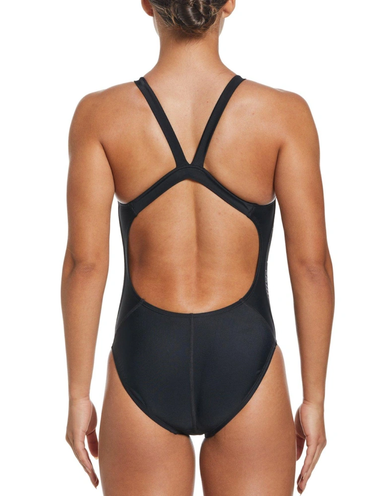 Women's Fusion Logo Tape Fitness Fastback One Piece-Black