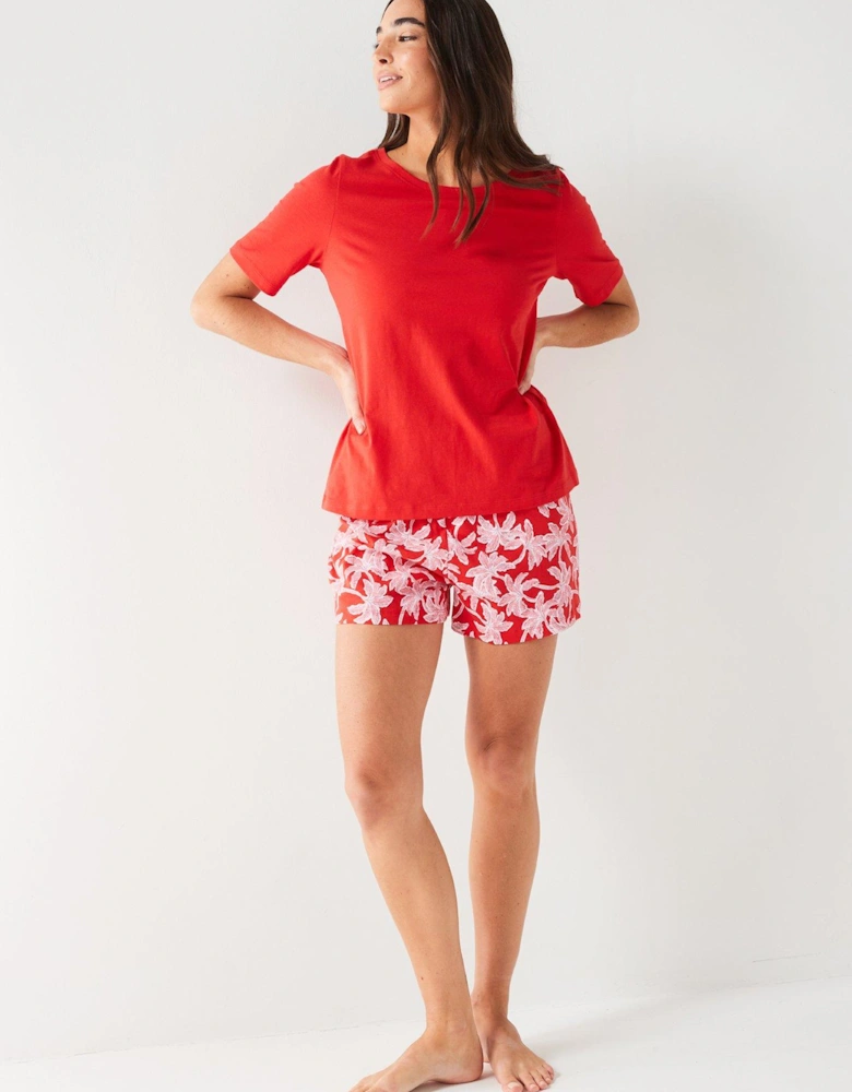 2 Pack Floral Print Short Pyjama Set - Red/Pink